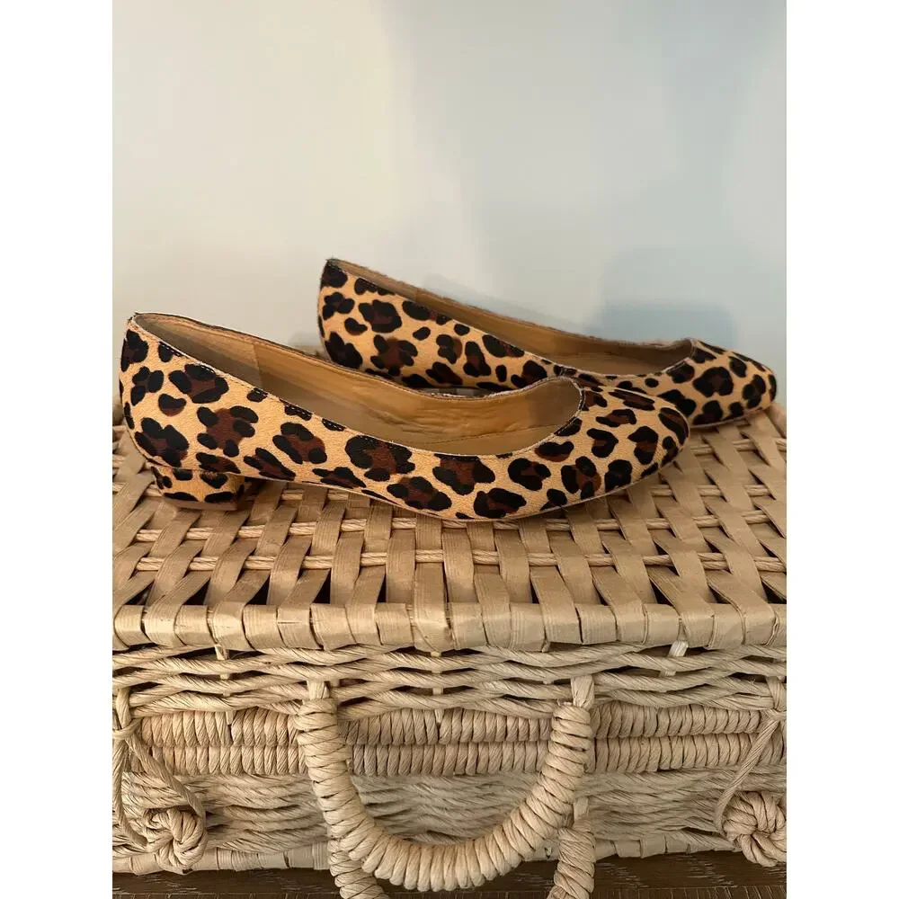 J.Crew Leopard Calf Hair Block Heel Pumps Size 7 Animal Print Leather Shoes